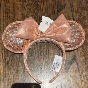 Glittery Pink Bow Mouse Ears Headband